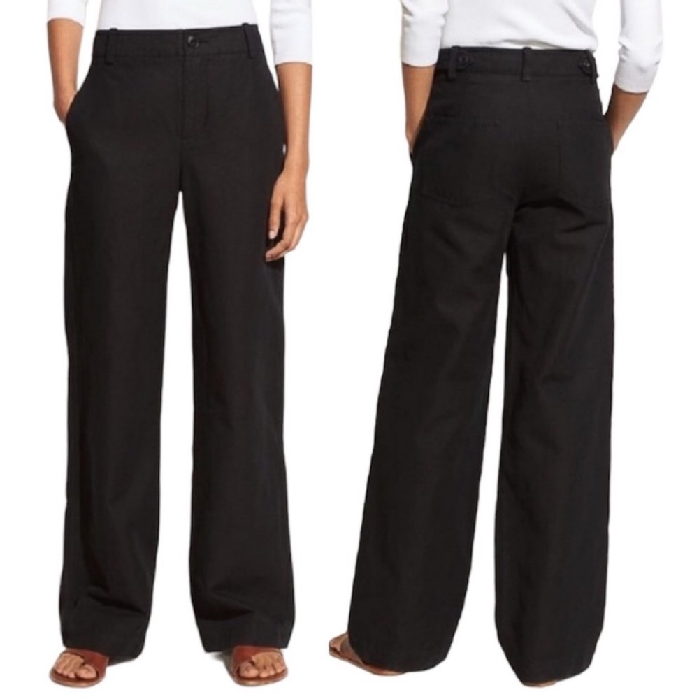 Vince Linen And Cotton-Blend Wide-Leg Pants Trousers Black